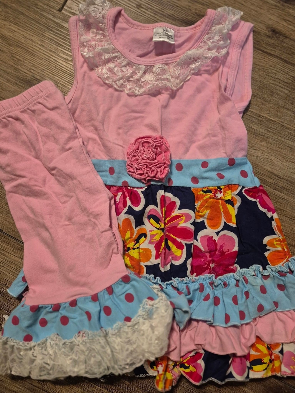 Girls 2pc Pink Floral Ruffle Set